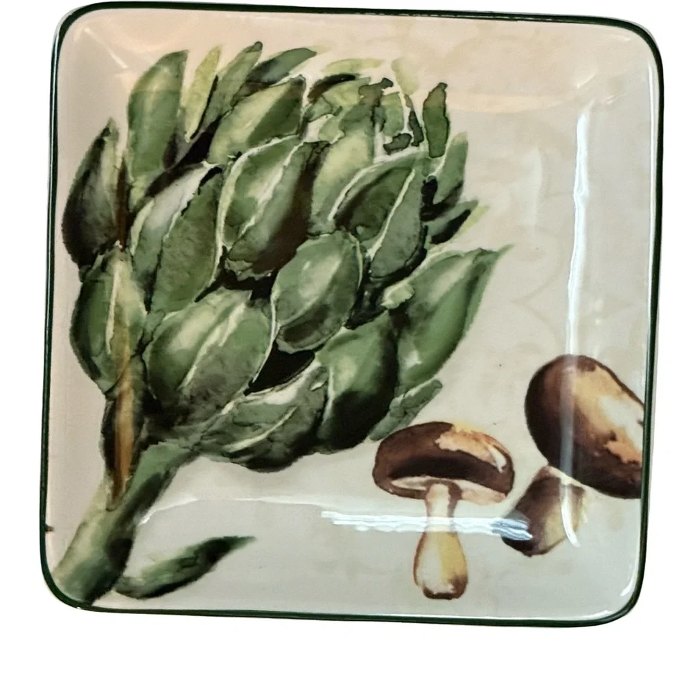 Pier 1 Imports NWT Set of 4 Square Cocktail Vegetable Design Ceramic Plates